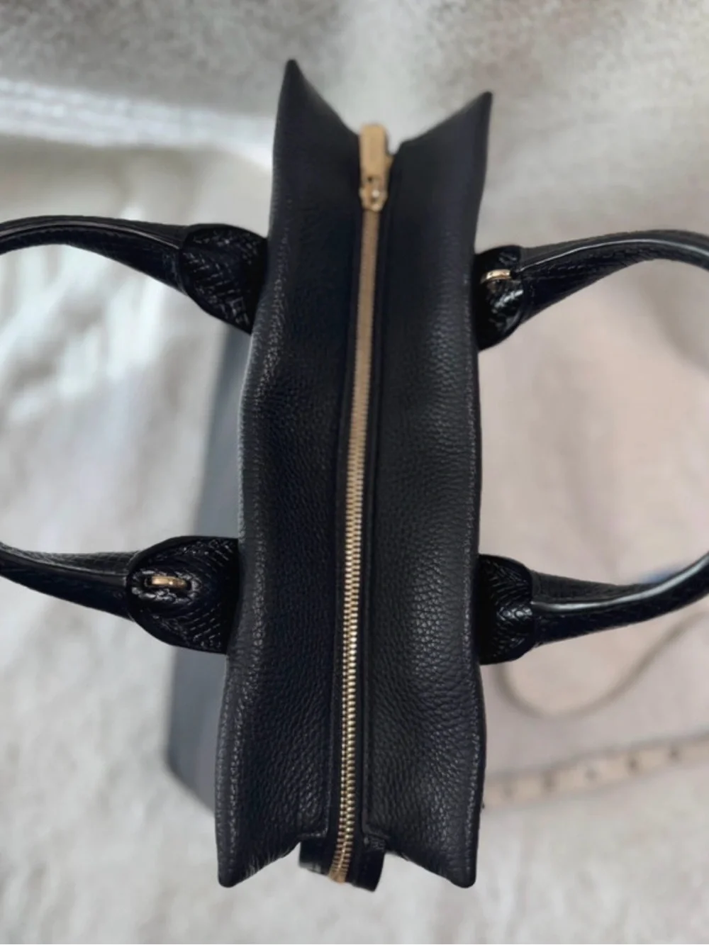 Michael Kors Black Leather Structured Satchel with Gold Accent